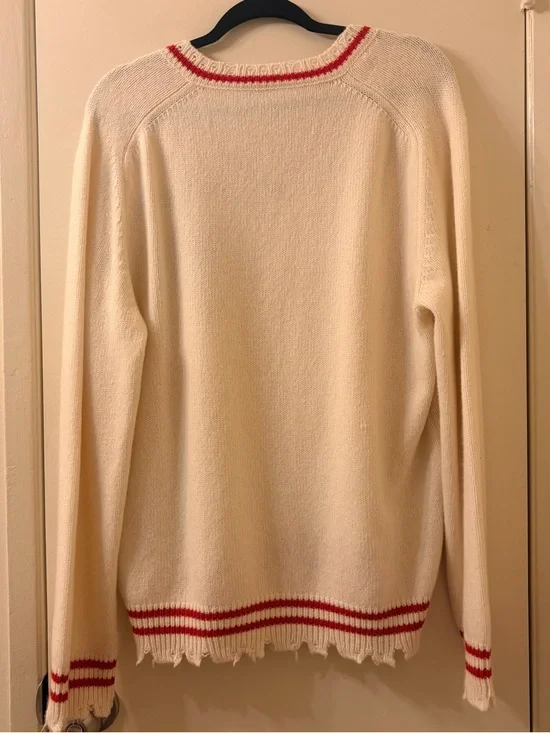 Riccardo Comi Stranger Hair Cream V-Neck Sweater with Red Trim - Picture 2 of 5